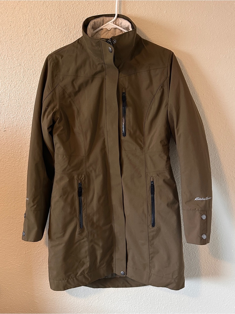 Eddie Bauer WeatherEdge 3-in-1 Long Parka Womens XS Olive Green Quilted Liner